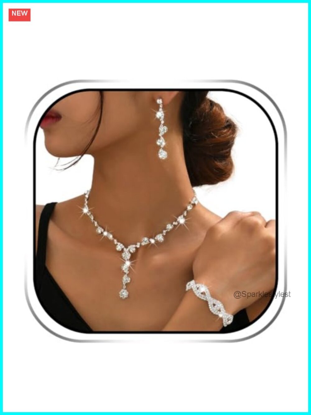 Rhinestone Necklace Bracelet Earrings Set for Prom Party